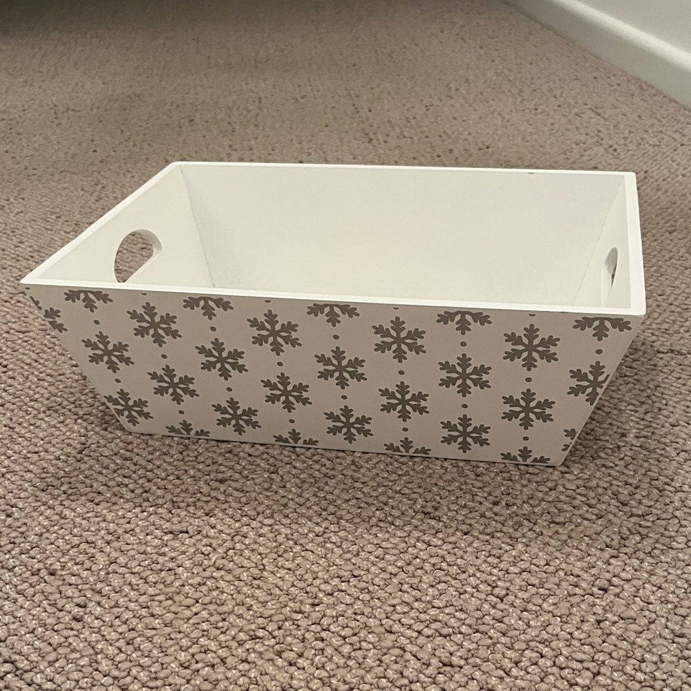 White and Silver Snowflake Tray/Storage Bin - Perfect for the Holidays!